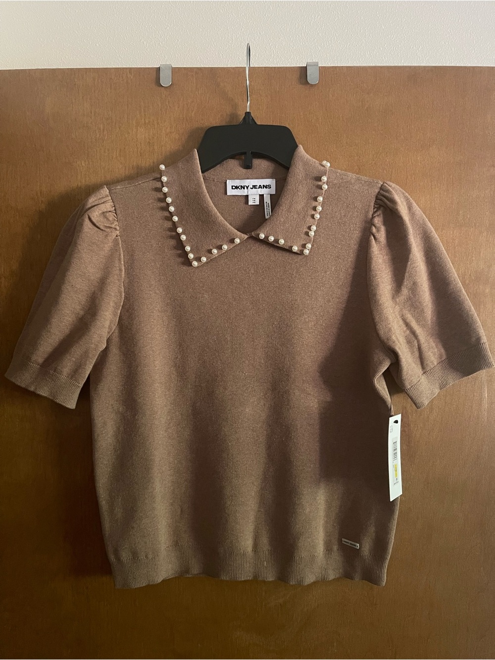 DKNY JEANS Embellished Short-Puff-Sleeve Polo Sweater